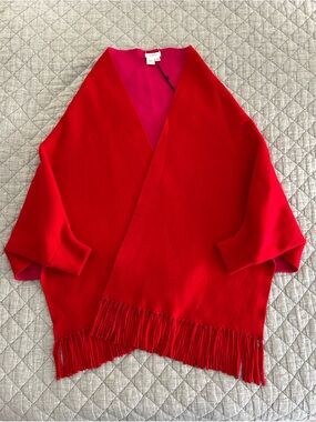 Symphony by A.F. Red/Fuchsia 100% Cashmere Reversible Cape One Size NWT